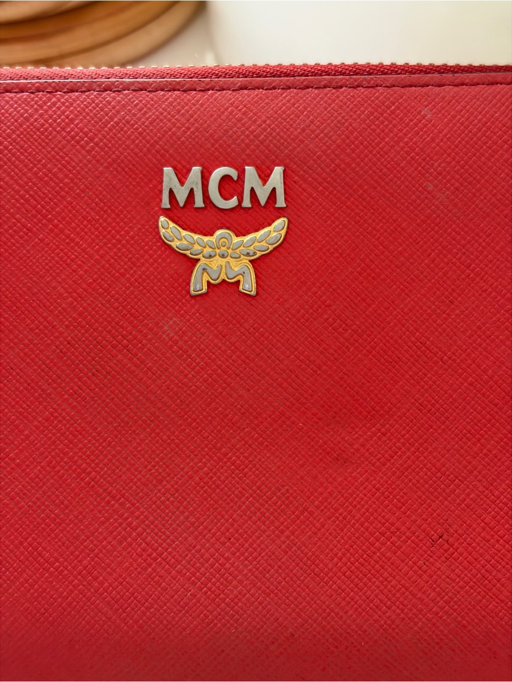 MCM Red Saffiano Zip-Around Continental Wallet - Picture 2 of 16